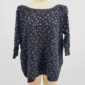 Torrid Black Silver & Pink Star Waffle Knit Thermal Top Sz. 3x